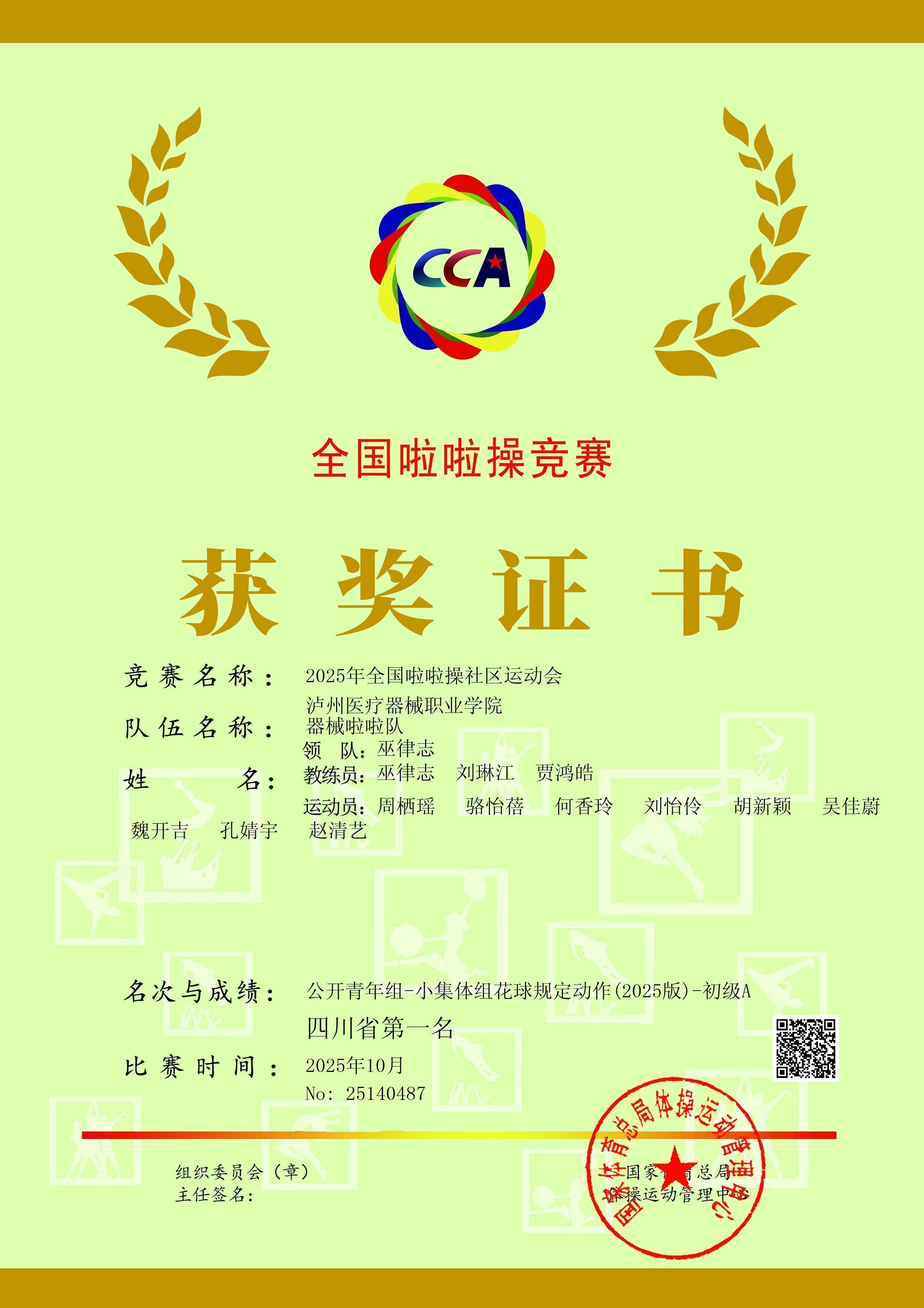 喜報(bào):瀘州醫(yī)療器械職業(yè)學(xué)院在全國(guó)啦啦操競(jìng)賽中斬獲優(yōu)勝獎(jiǎng)